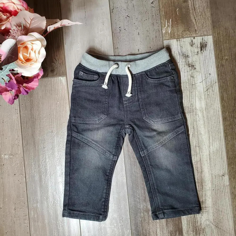 Cat & Jack Black Straight Denim Jeans Elastic Waist Baby Boys Size 12m NWOT